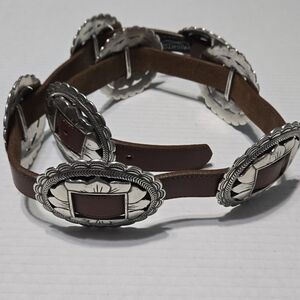 Brighton Concho Belt, silver brown sunflower, L